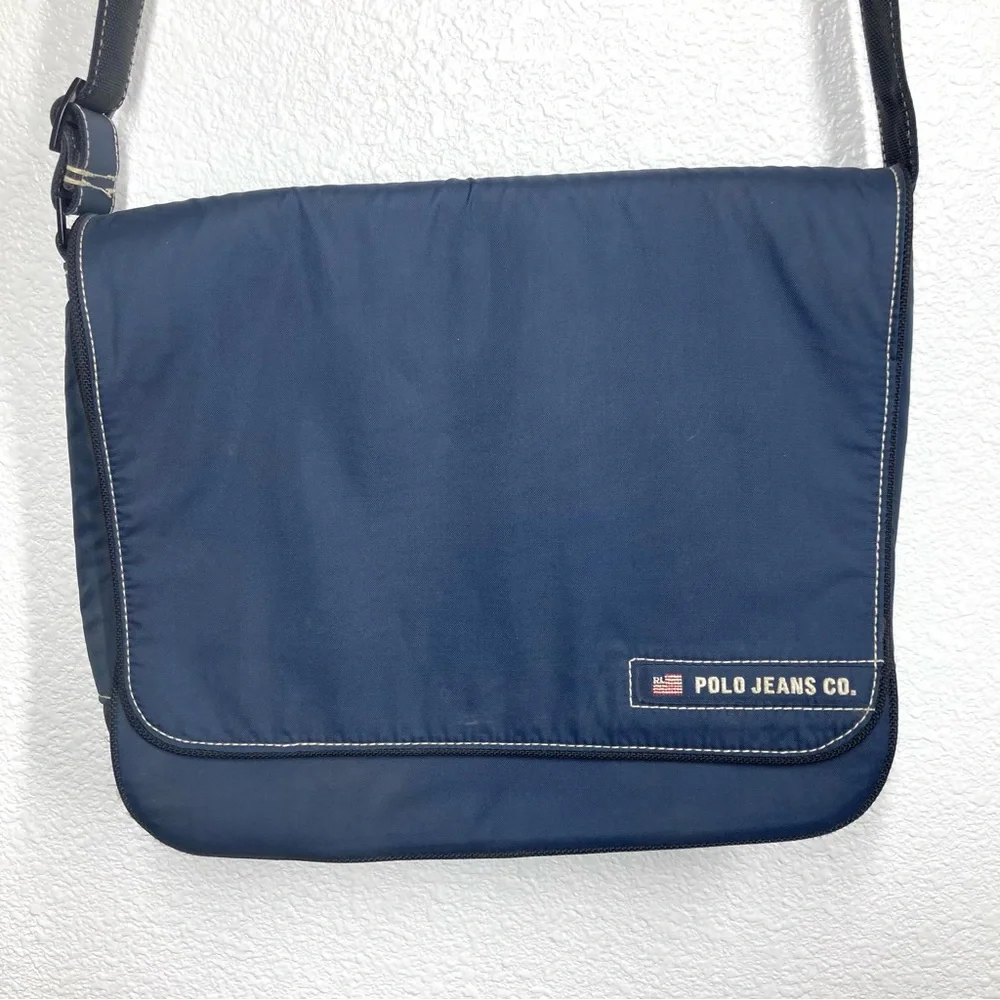 Polo Jeans Ralph Lauren Nylon Messenger Bag Navy Blue Ajustable Strap 14x10